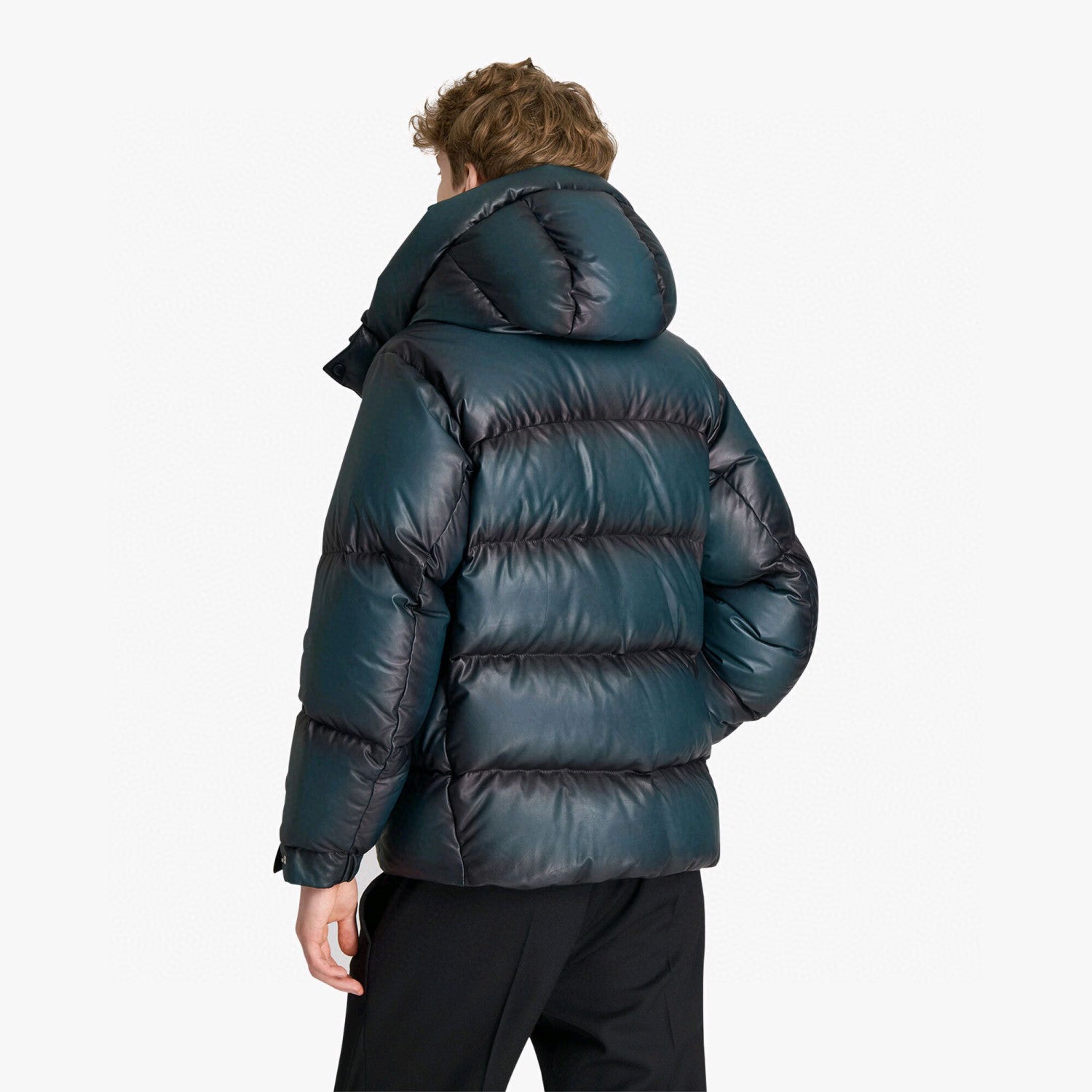 Berluti Men's Winter Solid Color Single Breasted Long Sleeve Hooded Leather Puffer Down Jacket Ngvp #7215