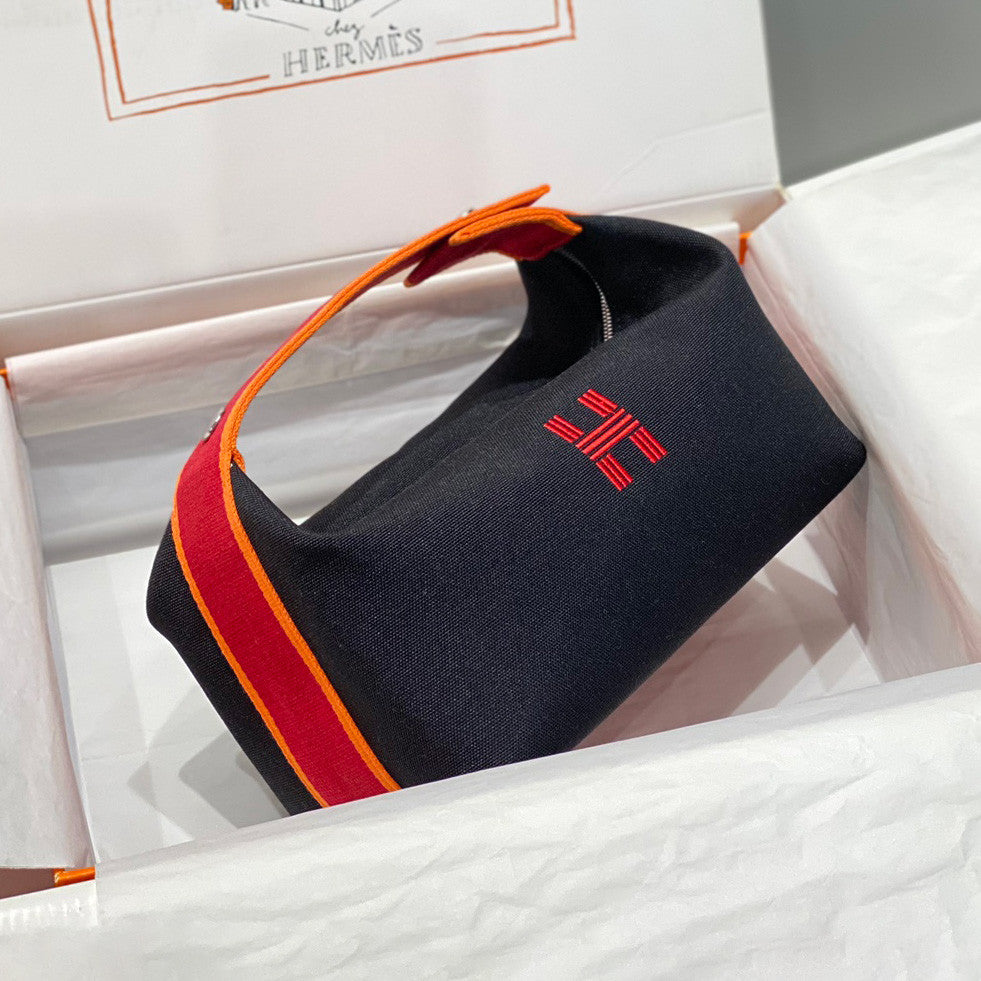 Hermes Classic Casual Color Block Canvas Tote Bag Makeup Bag Toiletry Bag Bags #78245