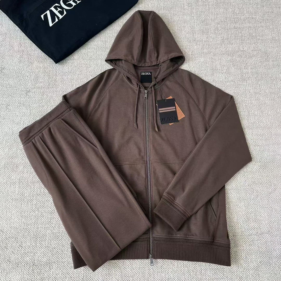 Ermenegildo Zegna Men's Spring/Fall Zipper Drawstring Hoodie Sweatshirt & Solid-Color Casual Pants Suit Set Ngvp #2352