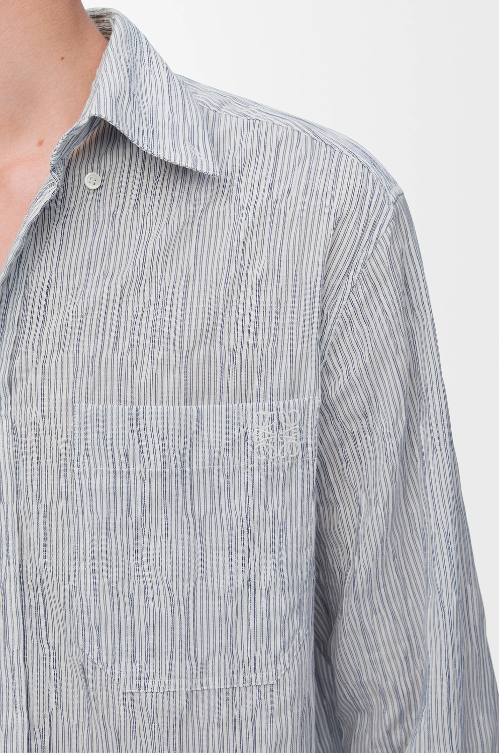 Loewe Men's Spring/Autumn Striped Wavy Texture Embroidered Solid Color Cotton Blend Solid Color Long Sleeve Shirt #81463