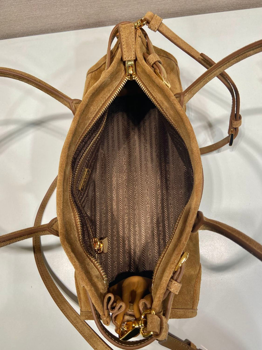 Prada Women's Soft Lux Collection Medium Suede Brushed Leather Logo Solid Color Handbags Casual Crossbody Bag Bags 1BA426_2C4S_F0401 #71977