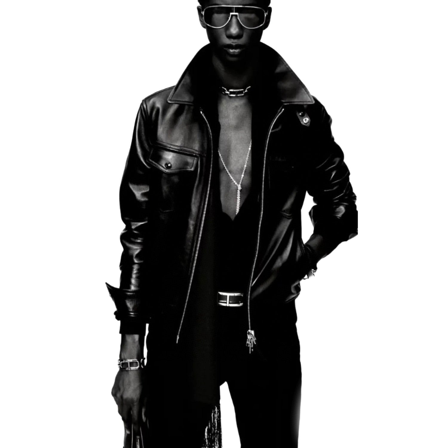 Tom Ford Men's Fall/Winter Fashion Casual Solid Color Collared Zipper Leather Motorcycle Jacket #79165