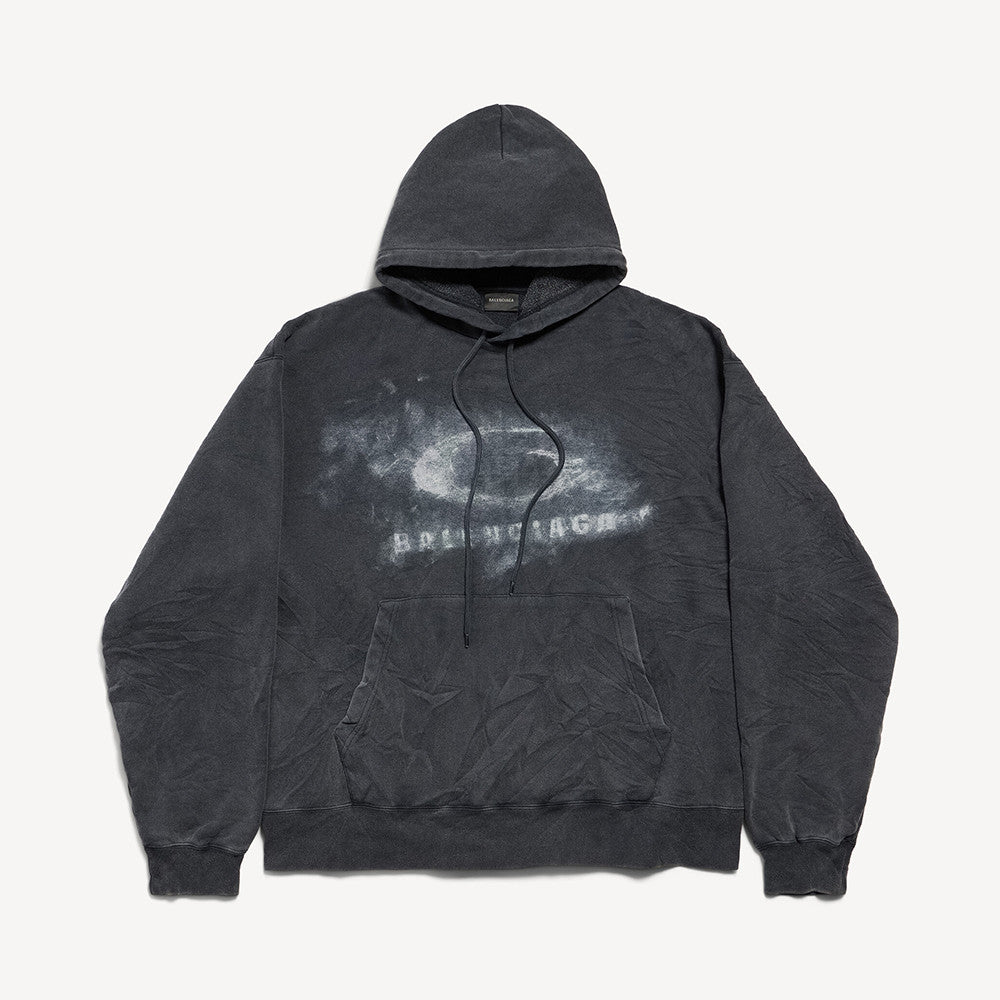 Balenciaga Men's Washed Crayon Loop Oversized Hoodie in Washed Black White #336853