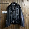 Vetements 16aw Scorpio Men's Fall/Winter Black Graffiti Printed Biker Multi-Zip Leather Jacket #97922