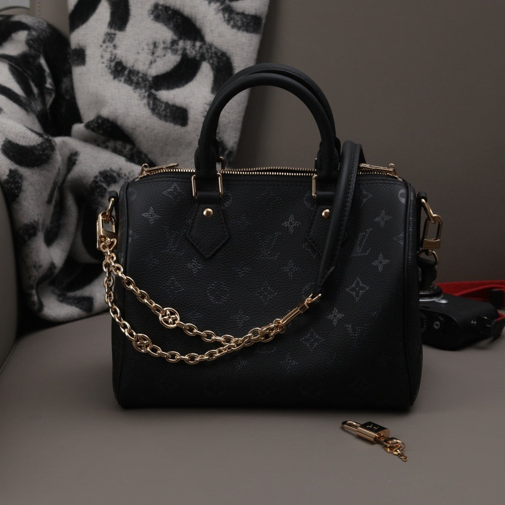 Louis Vuitton Speedy Bandoulière 25 Handbag Classic Monogram Tote Crossbody Bag Gold Chain Handbag Bags M26691 #193982