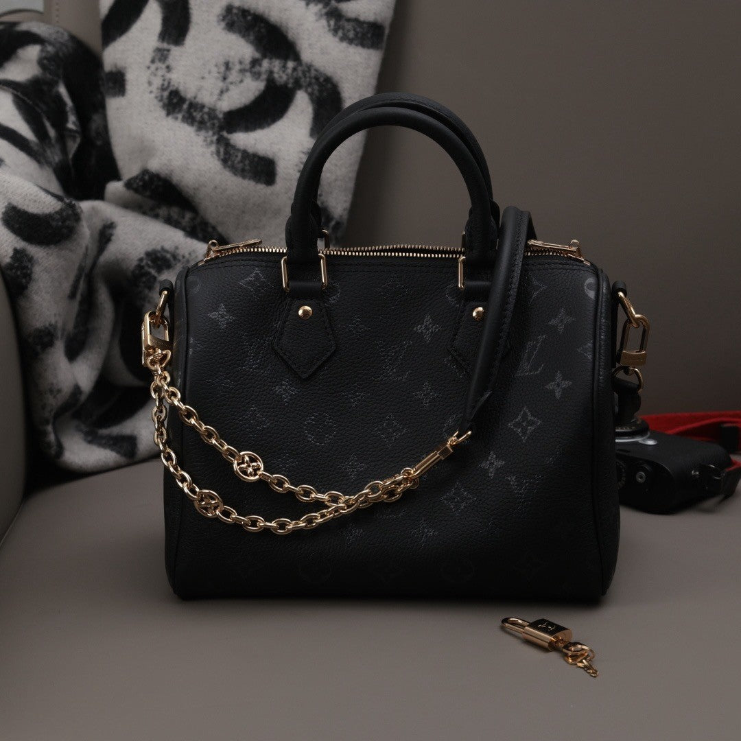 Louis Vuitton Speedy Bandoulière 25 Handbag Classic Monogram Tote Crossbody Bag Gold Chain Handbag Bags M26691 #193982