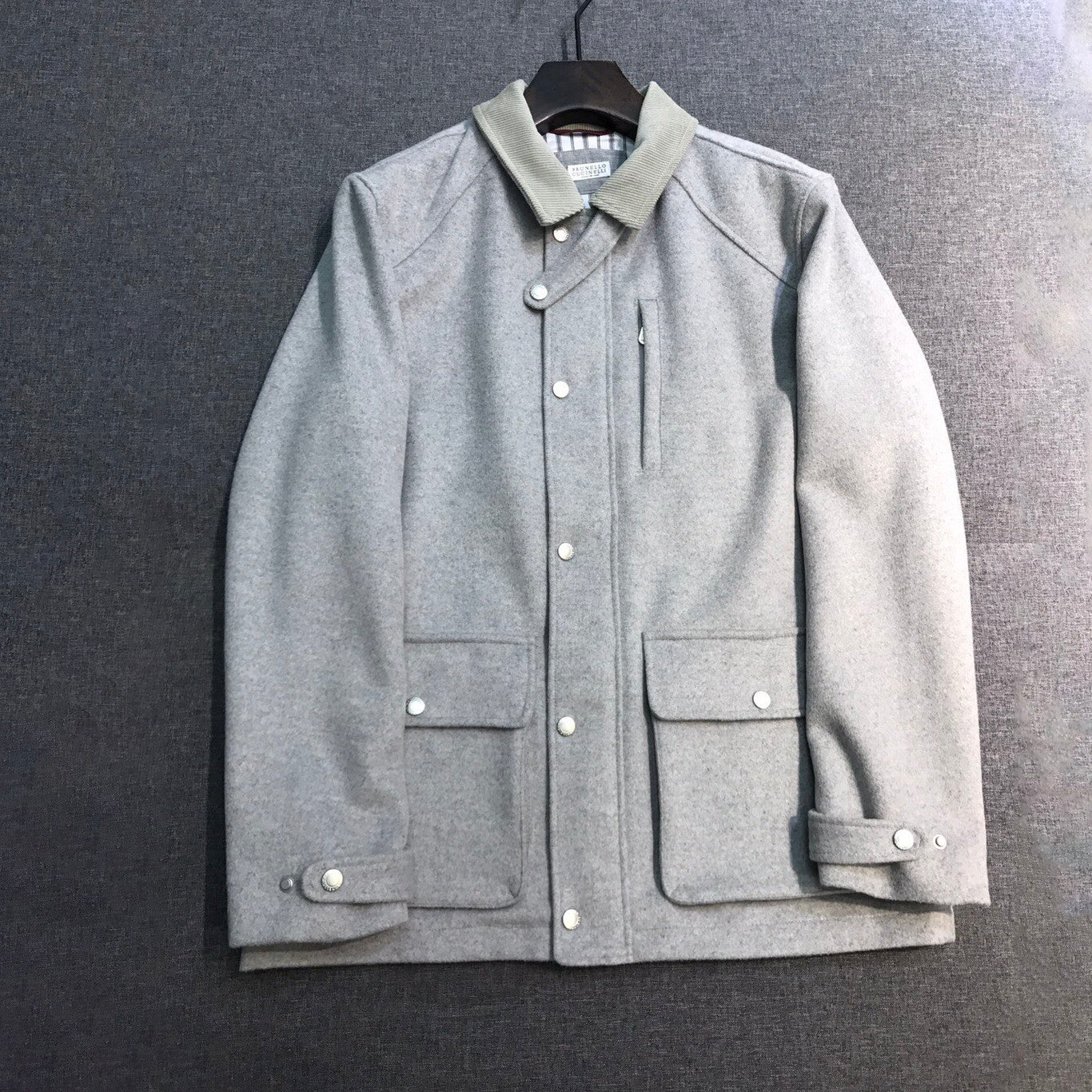 Brunello Cucinelli Men's Fall/Winter Fashion Show Reversible Collar Zipper Hunting Style Vintage Business Casual Wool Twill Coat Jacket #79494