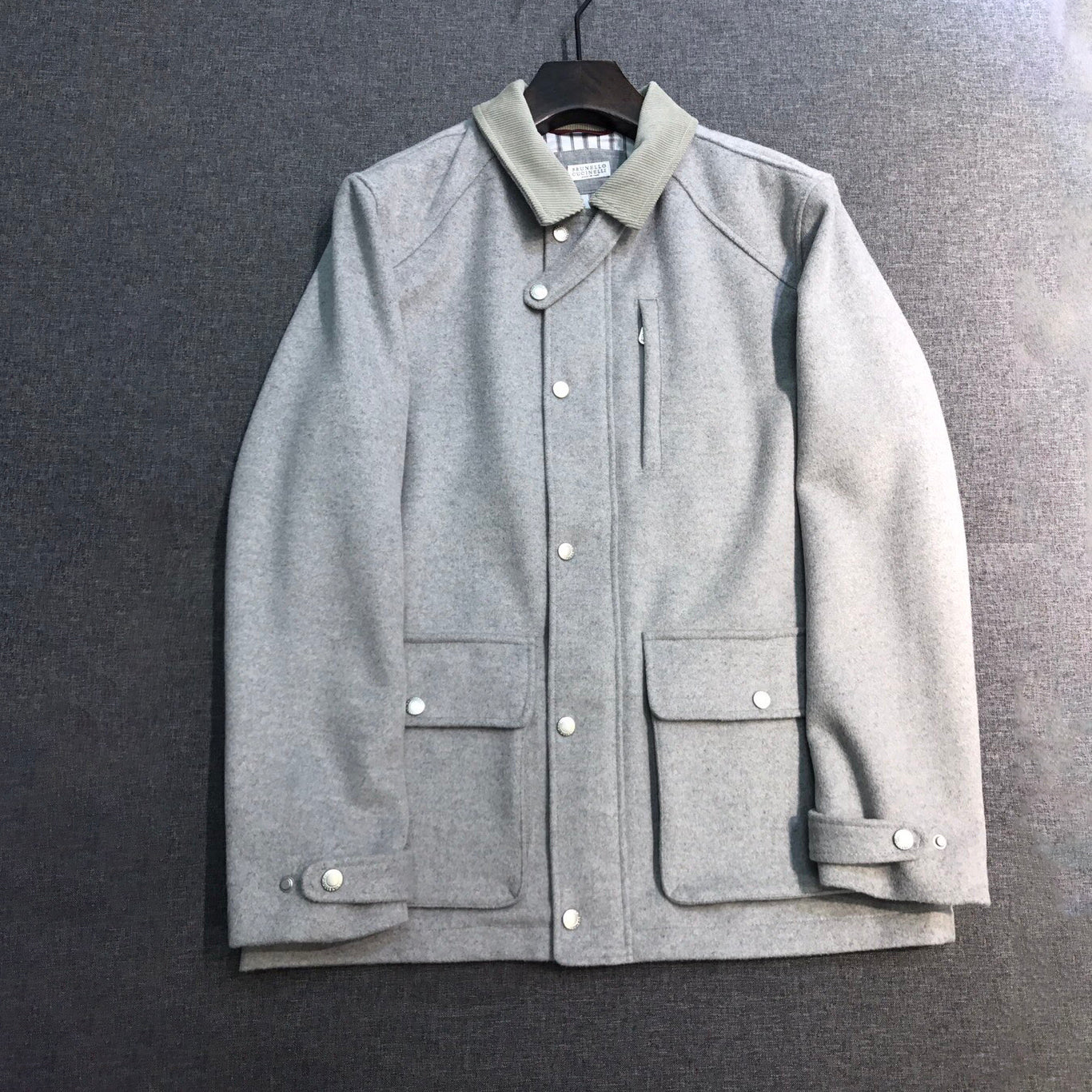 Brunello Cucinelli Men's Fall/Winter Fashion Show Reversible Collar Zipper Hunting Style Vintage Business Casual Wool Twill Coat Jacket #79494