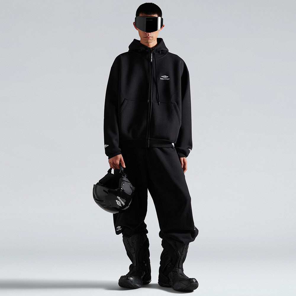Balenciaga 3b Sports Icon Zip-up Hoodie in Washed Black White #375599