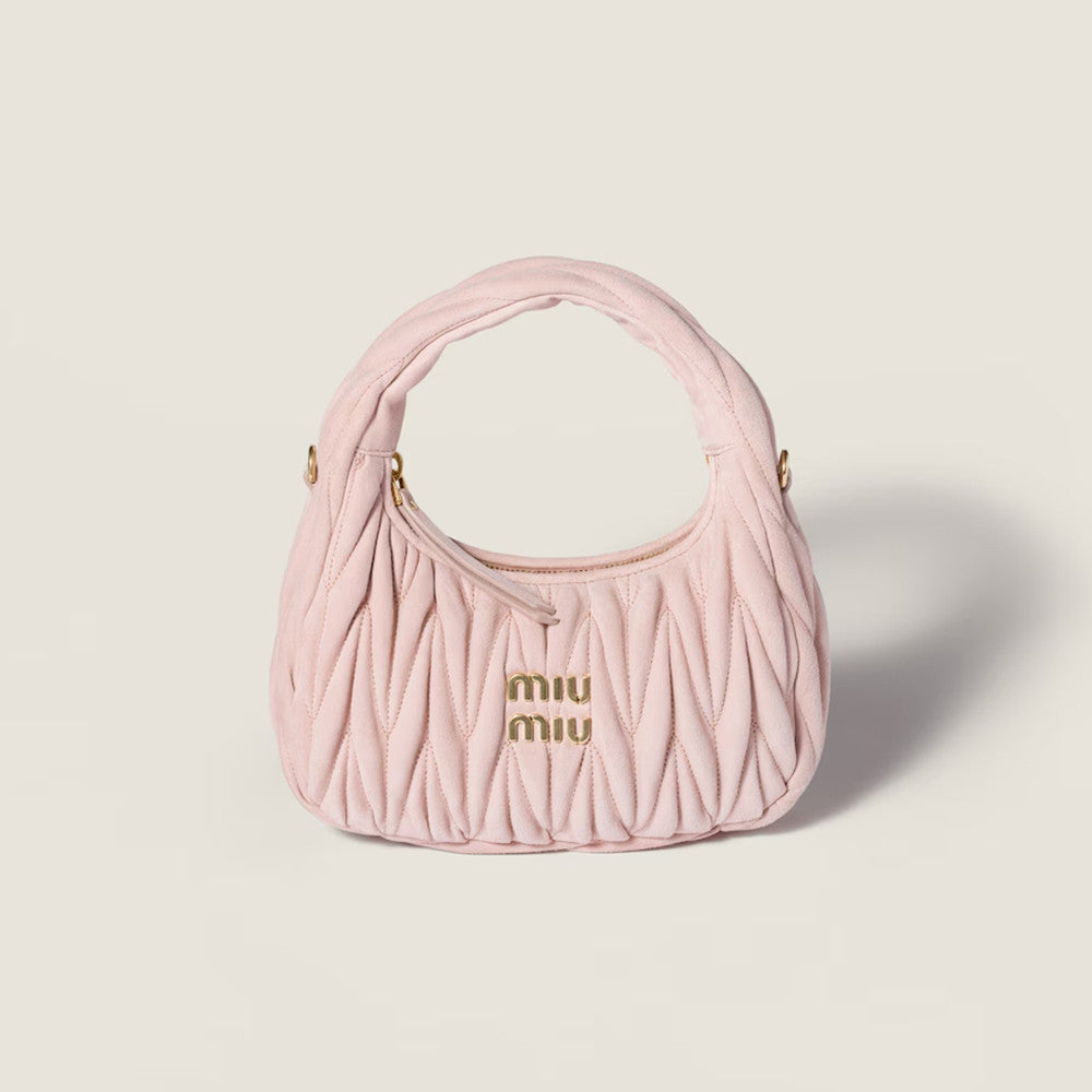 MiuMiu Wander Matelassé Suede Leather Bag Women's Metal Engraving Zipper Closure Single Shoulder Crossbody Crescent Bag Tote Bag #333006