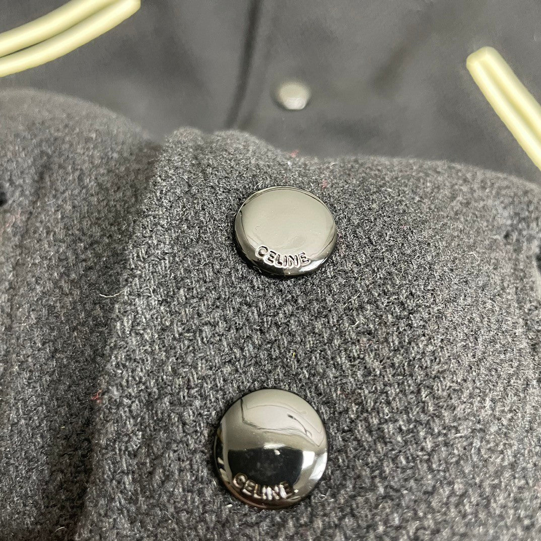 Celine Men's Spring & Autumn Colorblocking Single Breasted Textured Wool Baseball Coat Long Sleeve Jacket Ngvp #1251
