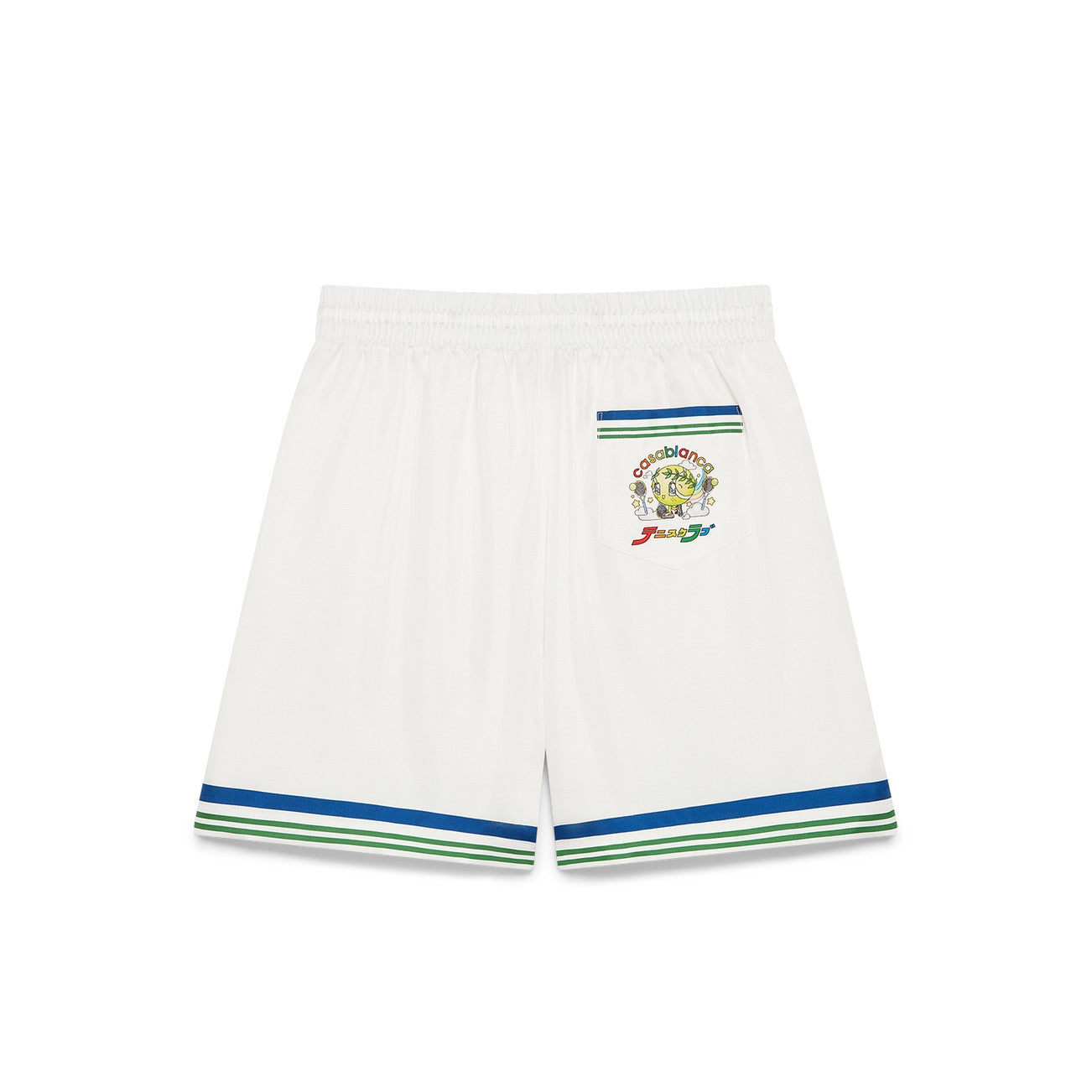 Casablanca Men's Summer Fashion Casual Doll Print Tennis Pattern Collared Single Breasted Short Sleeve Silk Shirt with Waist Elastic Silk Shorts Suit Set #78746