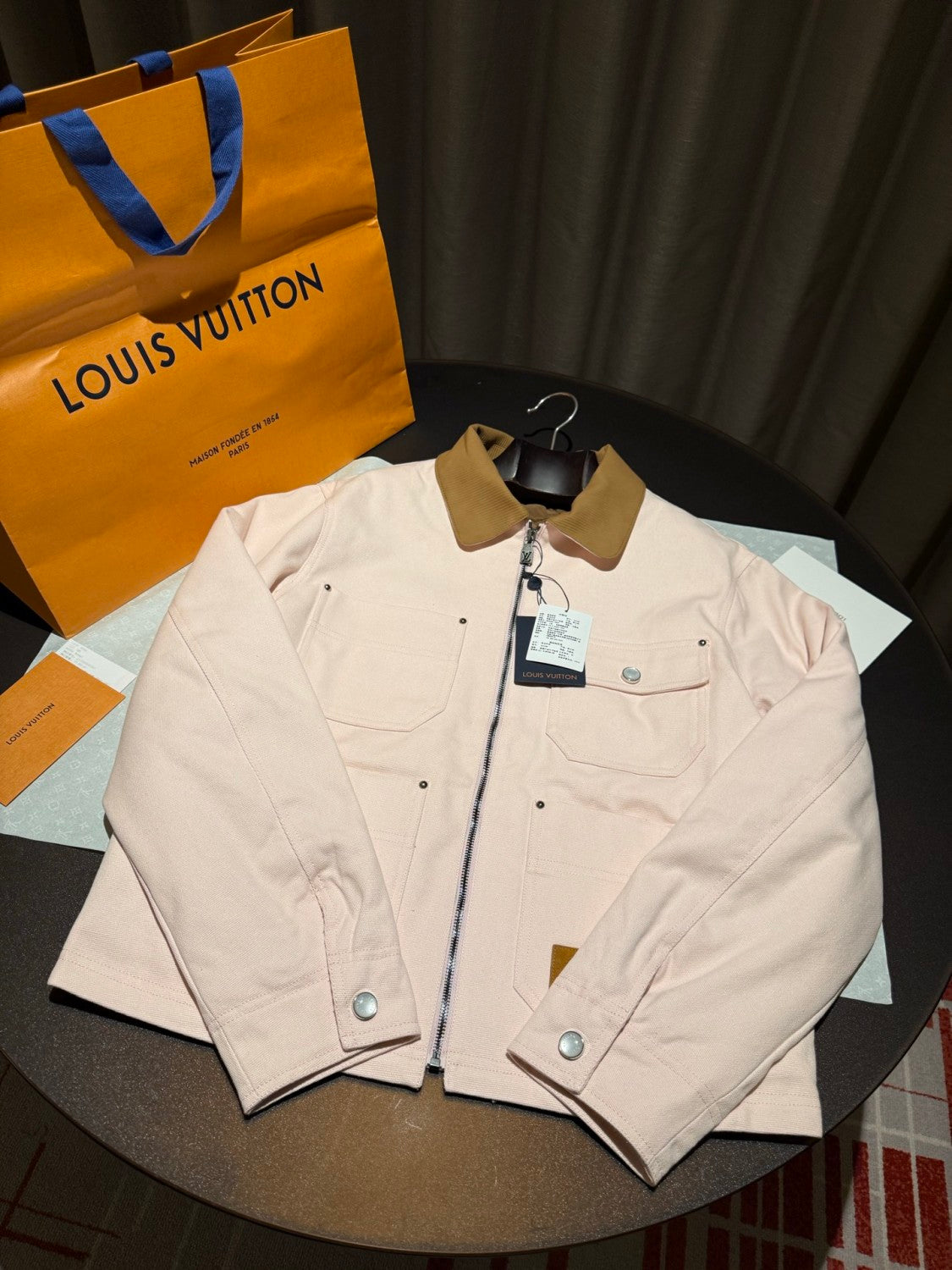 Louis Vuitton X Men's Autumn And Winter Pink Lapel Workwear Jacket Cotton Fashion Trend Zipper Casual Long Sleeve Jacket  #81632