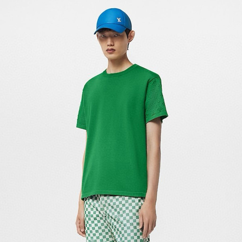 Louis Vuitton Men's Spring And Summer Jacquard Knit Round Neck Short Sleeve Solid Color Senior Casual Loose Cotton T-shirt #98721