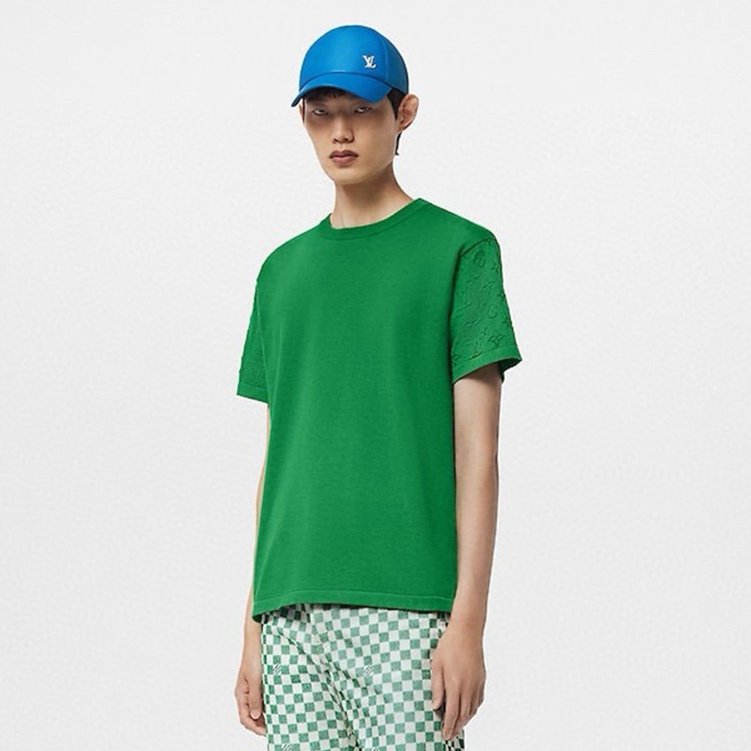 Louis Vuitton Men's Spring And Summer Jacquard Knit Round Neck Short Sleeve Solid Color Senior Casual Loose Cotton T-shirt #98721
