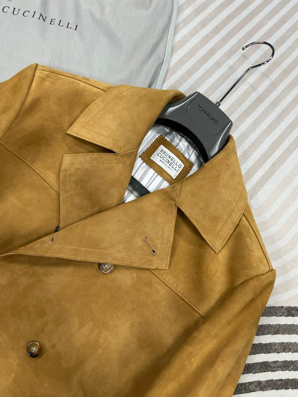 Brunello Cucinelli Men's Women's Autumn And Winter Leather Trench Coat Casual Solid Color Lapel Belt Jacket Ngvp #9777