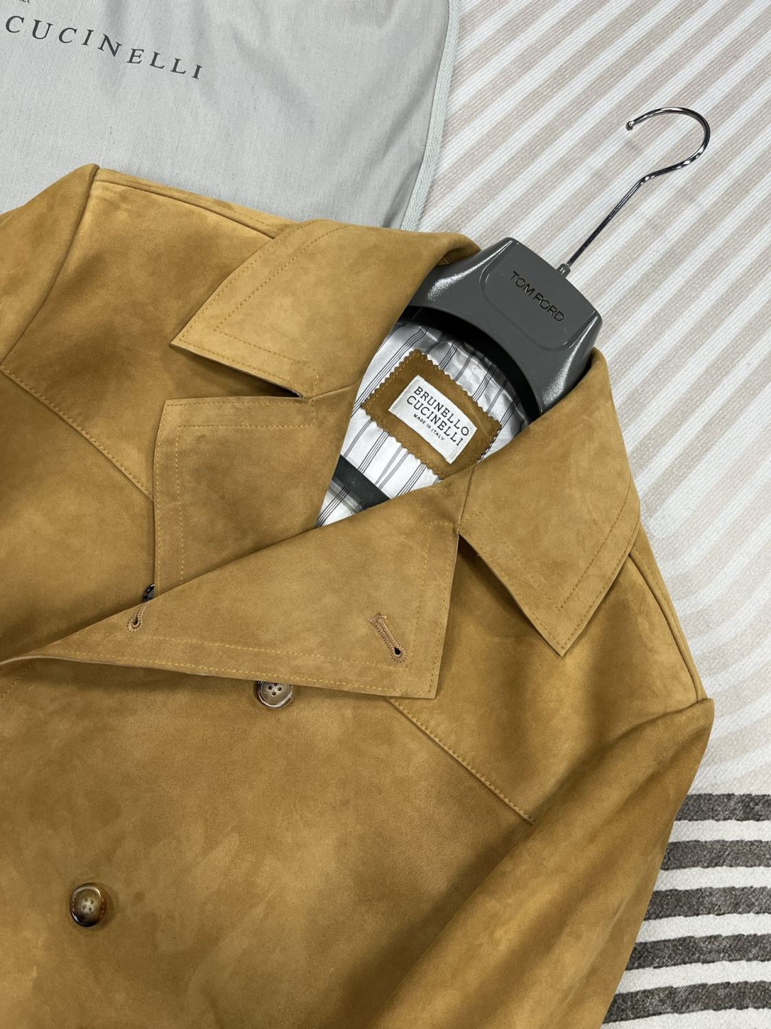 Brunello Cucinelli Men's Women's Autumn And Winter Leather Trench Coat Casual Solid Color Lapel Belt Jacket Ngvp #9777