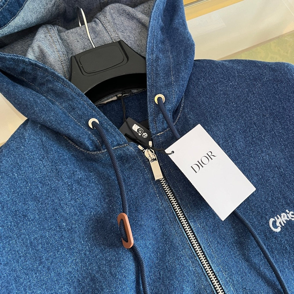 Dior Men's Spring And Fall Navy Blue Letter Print Zipper Hooded Long Sleeve Jacket #73271