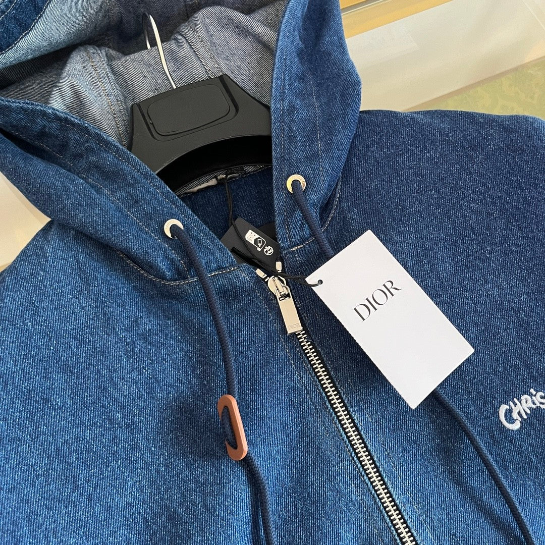 Dior Men's Spring And Fall Navy Blue Letter Print Zipper Hooded Long Sleeve Jacket #73271