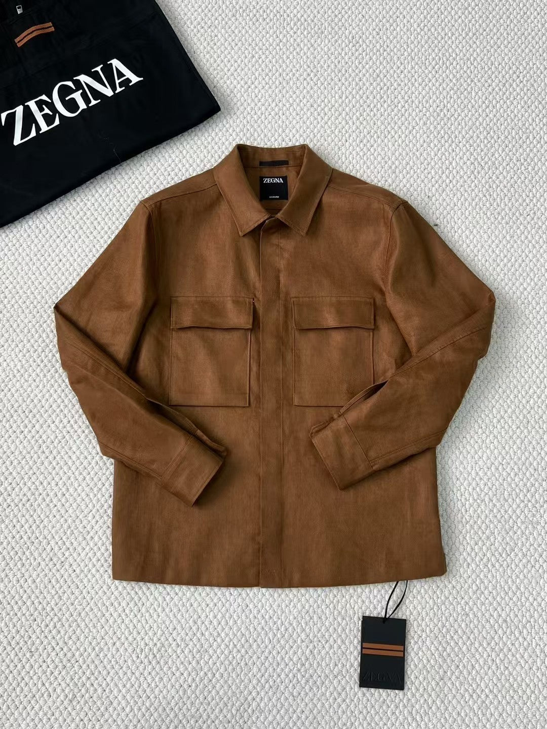 Ermenegildo Zegna Oasi Lino Shirt Jacket Men's Spring And Summer Lapel Single-breasted Pocket Temperament Shirt Simple Commuter Jacket Ngvp #1185