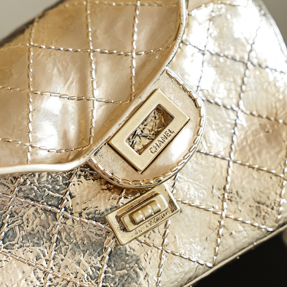Chanel 26s Spring/summer Women's 2.55 Leather With Intentional Creases And Rounded Edges Planet Bag Metallic-colored Leather Tends To Fade Easily Lady Bags AS6277 #197298