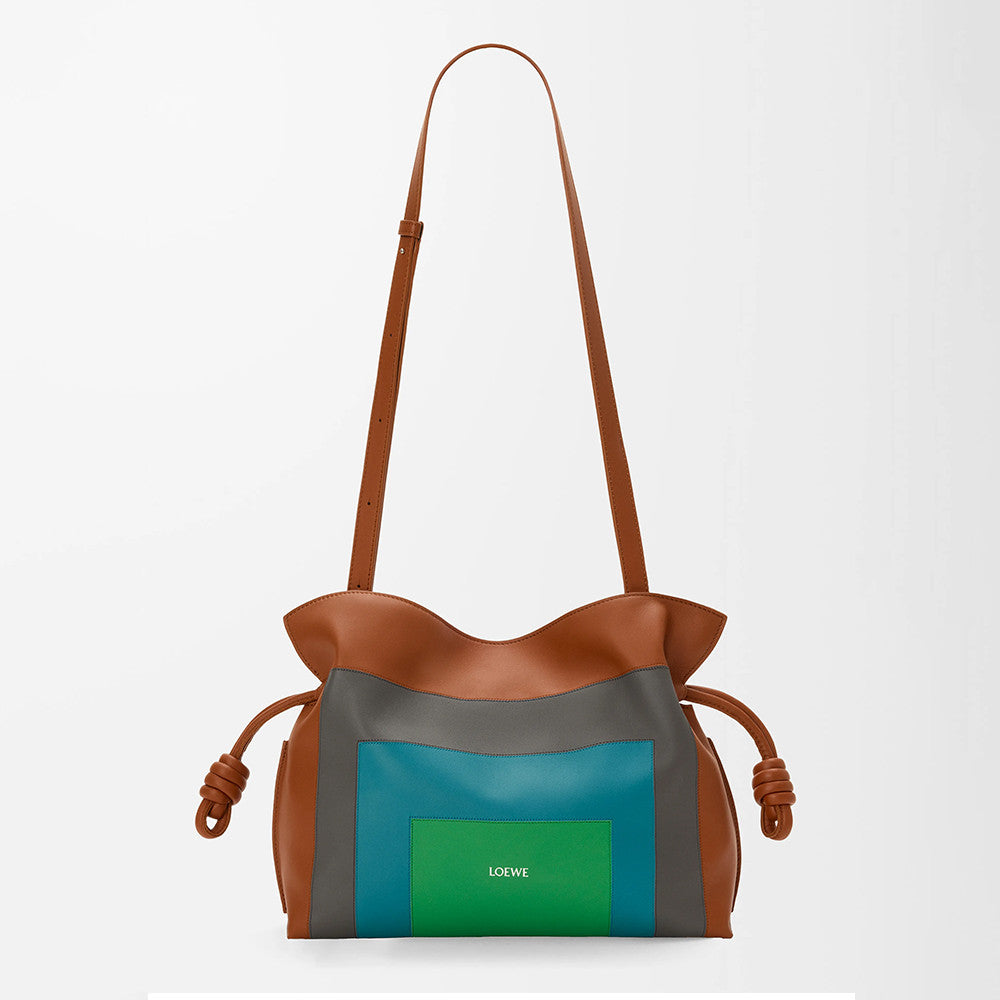 LOEWE Flamenco x Albers  Medium Nappa Leather Flamenco Clutch Caramel Bright Green Logo Classic Cowhide Colorblocked Clutch Bag #332361