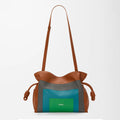 LOEWE Flamenco x Albers  Medium Nappa Leather Flamenco Clutch Caramel Bright Green Logo Classic Cowhide Colorblocked Clutch Bag #332361