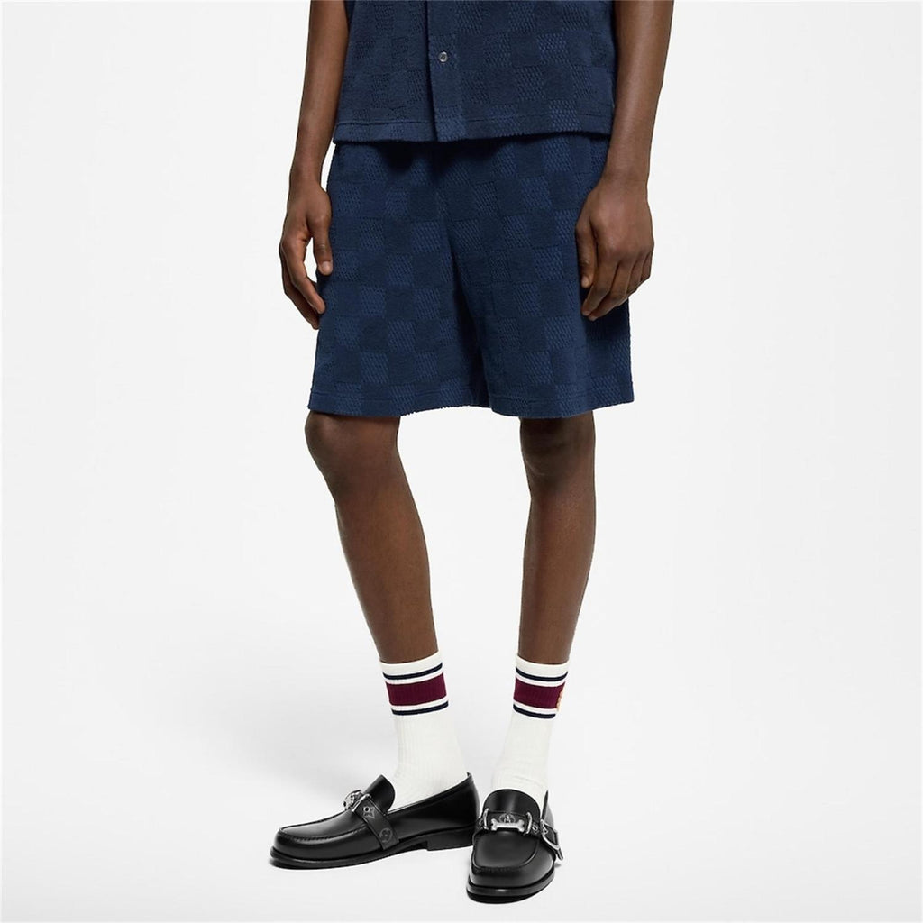 Louis Vuitton Men's Summer Solid Color Checkered Print Cotton Terry Cloth Drawstring Shorts #77876