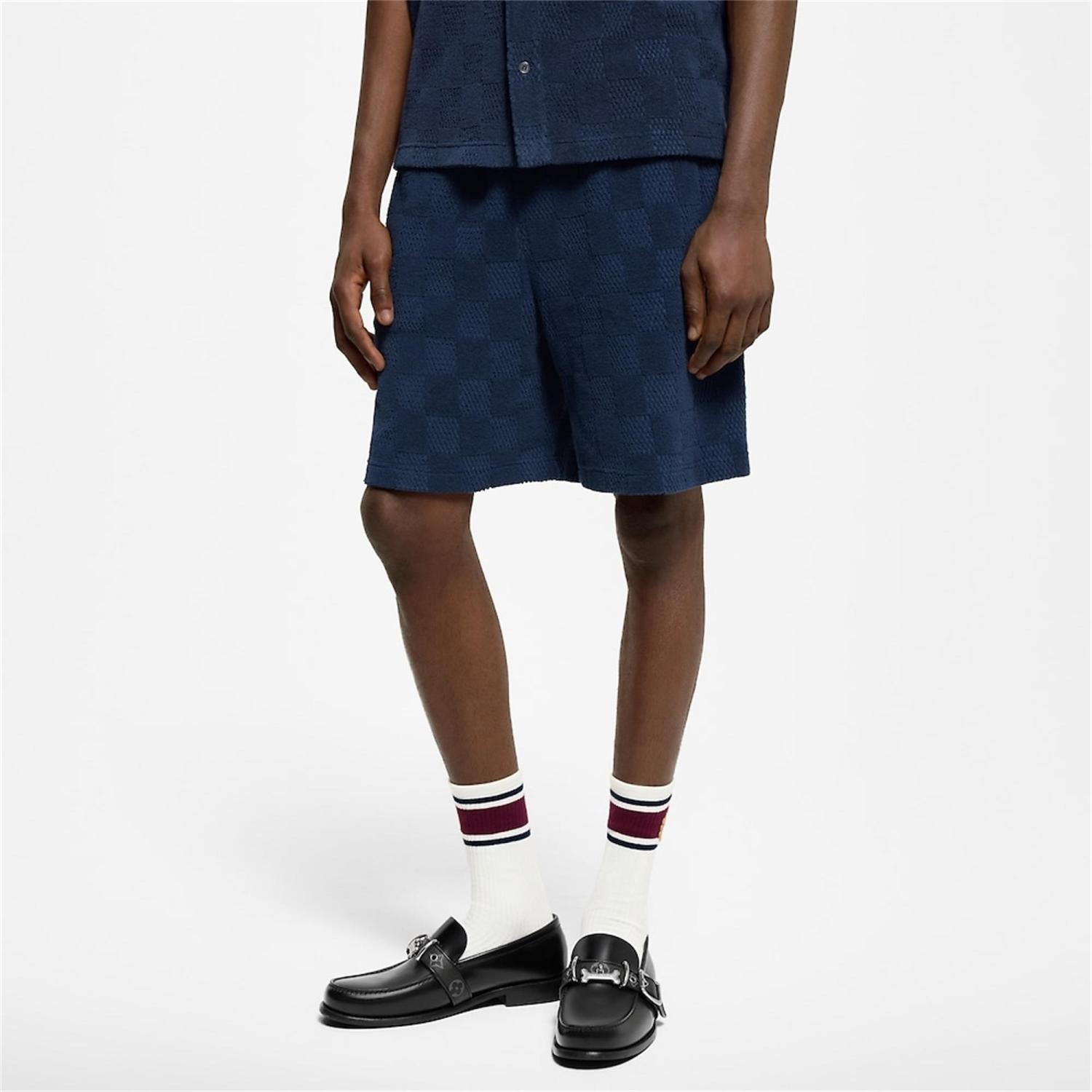 Louis Vuitton Men's Summer Solid Color Checkered Print Cotton Terry Cloth Drawstring Shorts #77876