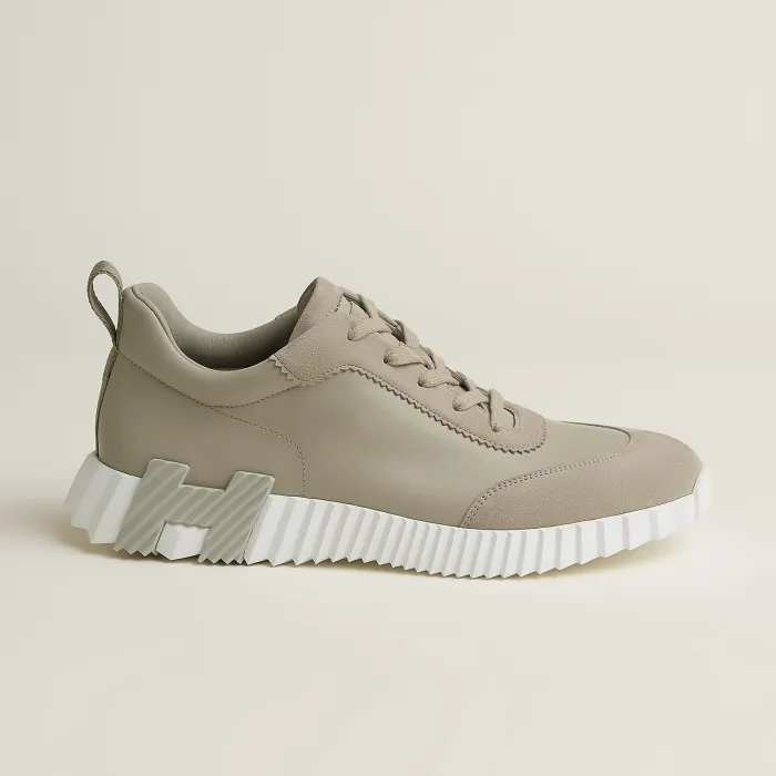 Hermes Bouncing Sneakers Men's Solid Color Leather and Suede Mesh Low-Top Lace-Up Shoes #81413