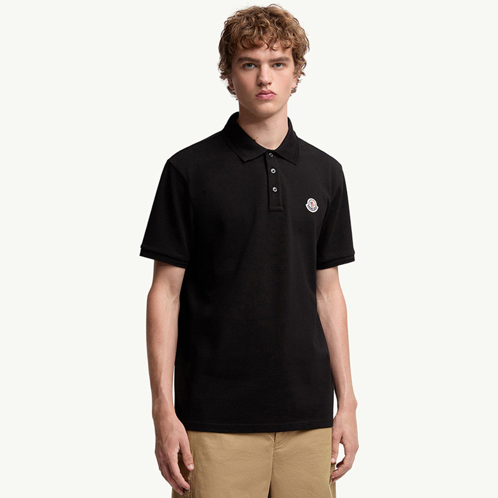 Moncler Black Logo Patch Cotton Piquet Polo Shirt Polos T-shirts #375497