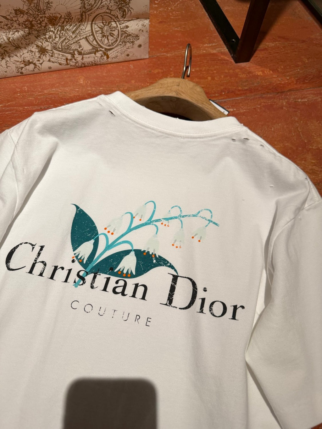 Dior Men's Summer Solid Color Floral Pattern Letter Print Round Neck Cotton Short Sleeve T-Shirt #76737