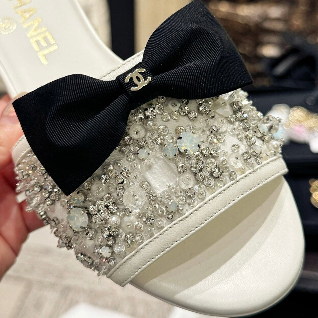 Chanel Women's Spring/Summer Fashion Casual Toe Exposed Flat Heeled Bow Logo Diamond Mary Jane Shoes #78229