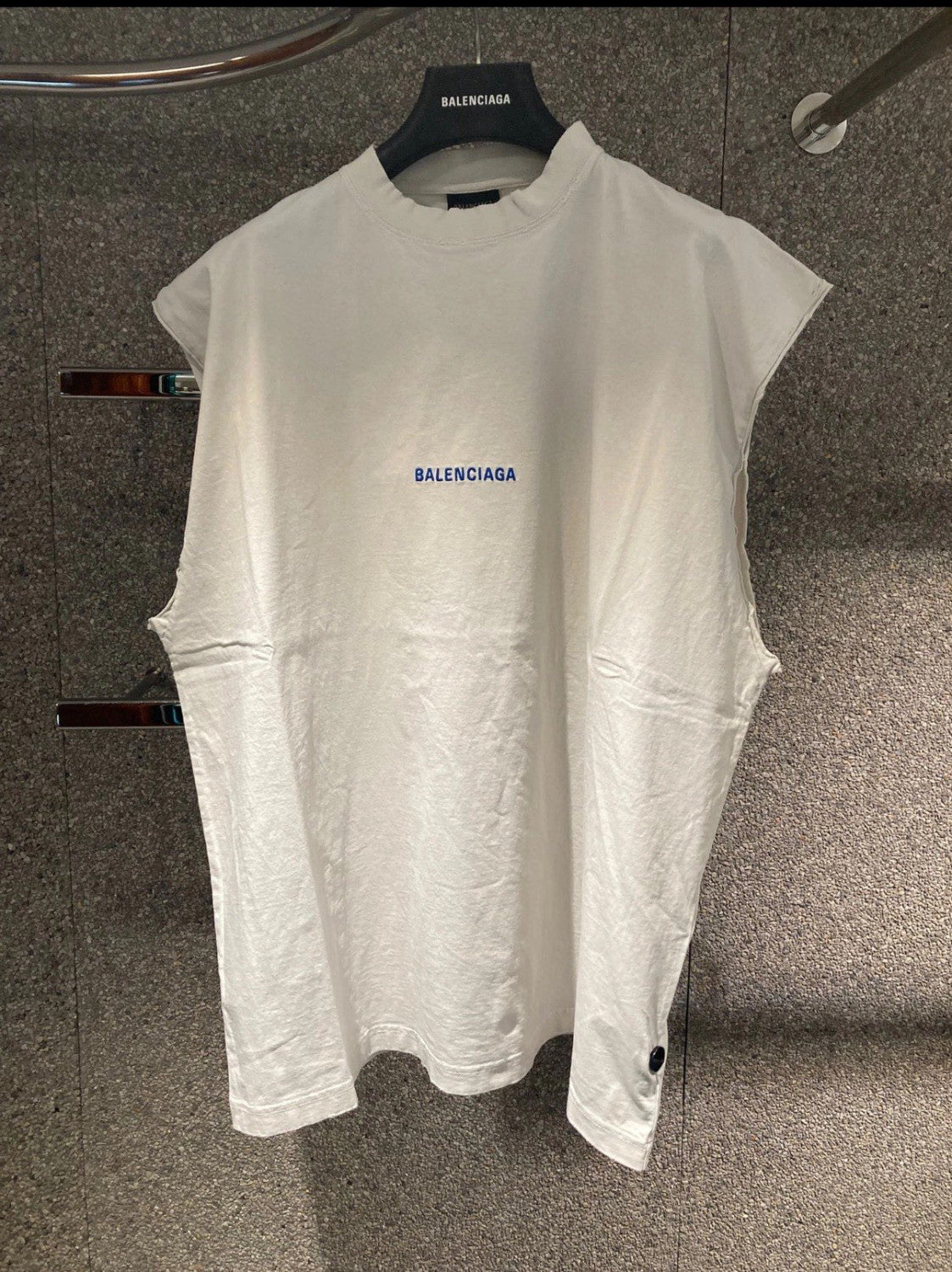 Balenciaga Men's Summer Solid Color Embroidered Letter Print Cotton Crew Neck Sleeveless Top T-Shirt #77489
