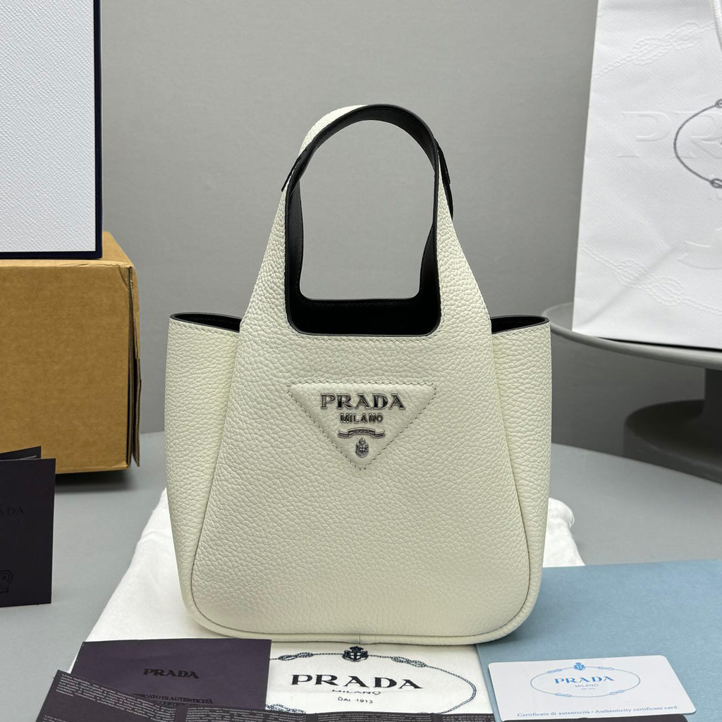 Prada Women's Solid Color Fashion Classic Leather Grain Basket Tote Bag Bucket Bag Bags #78182