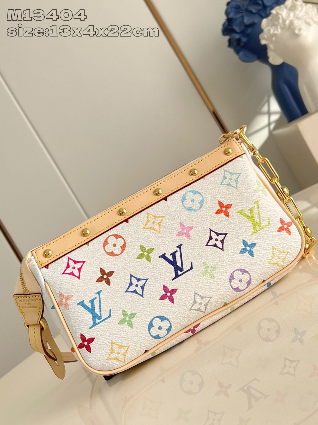Louis Vuitton Pochette Accessoires Women's Detachable Chain Colorful Printed Zipper Closure Coated Canvas Single Shoulder Slanting Clutch Bag Bags #75243