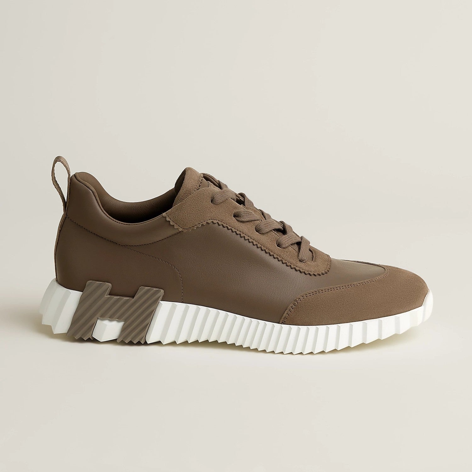 Hermes Bouncing Sneakers Men's Solid Color Leather and Suede Mesh Low-Top Lace-Up Shoes #77212