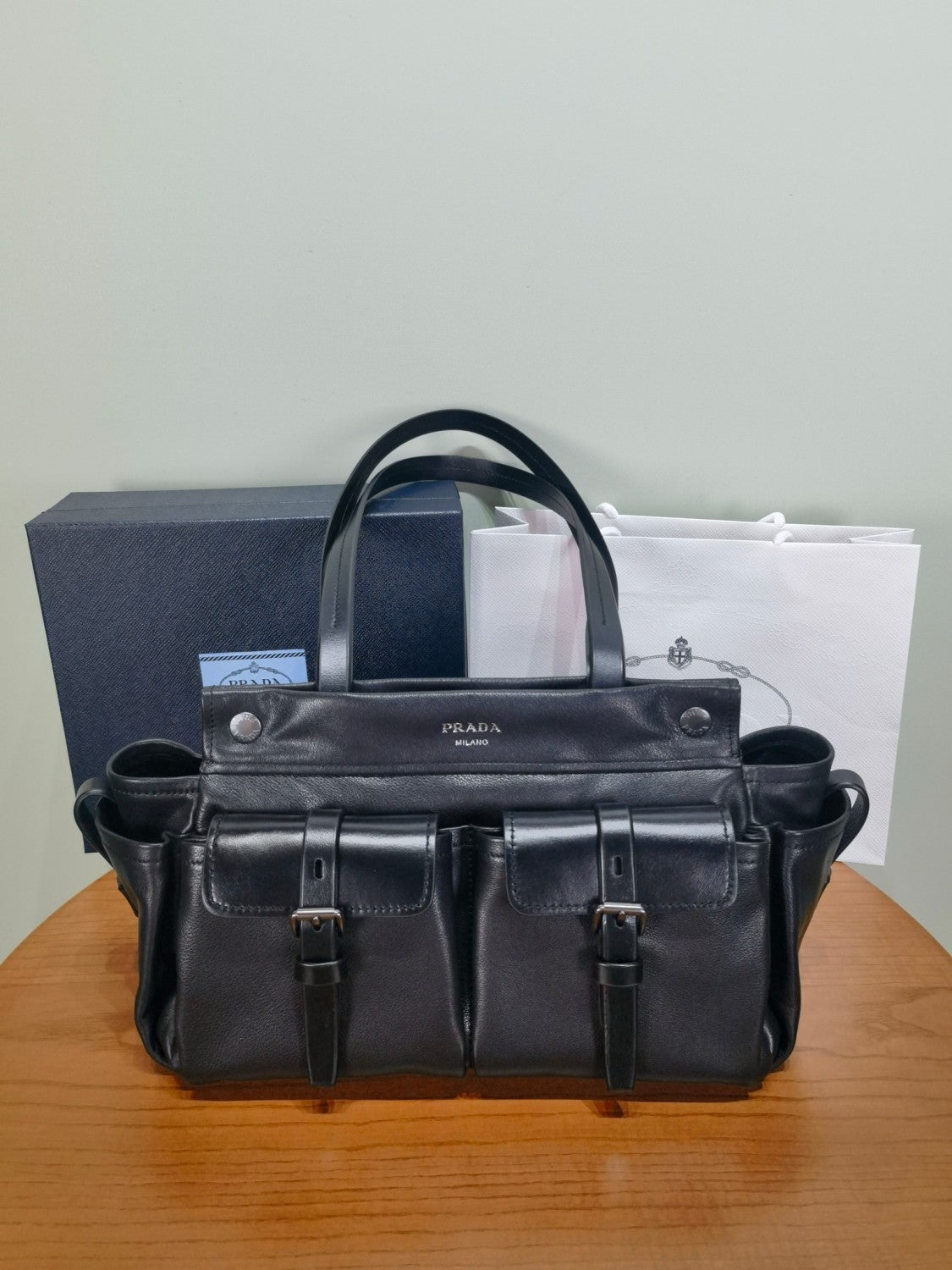 Prada Route Medium-sized Cowhide Leather Handbag Classic Spacious Multi-pocket Tote Bag For Women With A Single Shoulder Strap And Patchwork Belt Accents Bags 1BG645 #196267