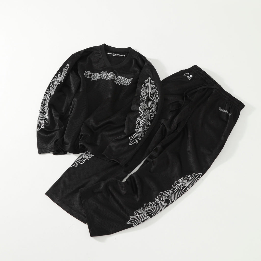Chrome Hearts Men's Autumn and Winter Solid Color Long Sleeve T-Shirt Stretch Sweatpants Pants Set Suit #76427
