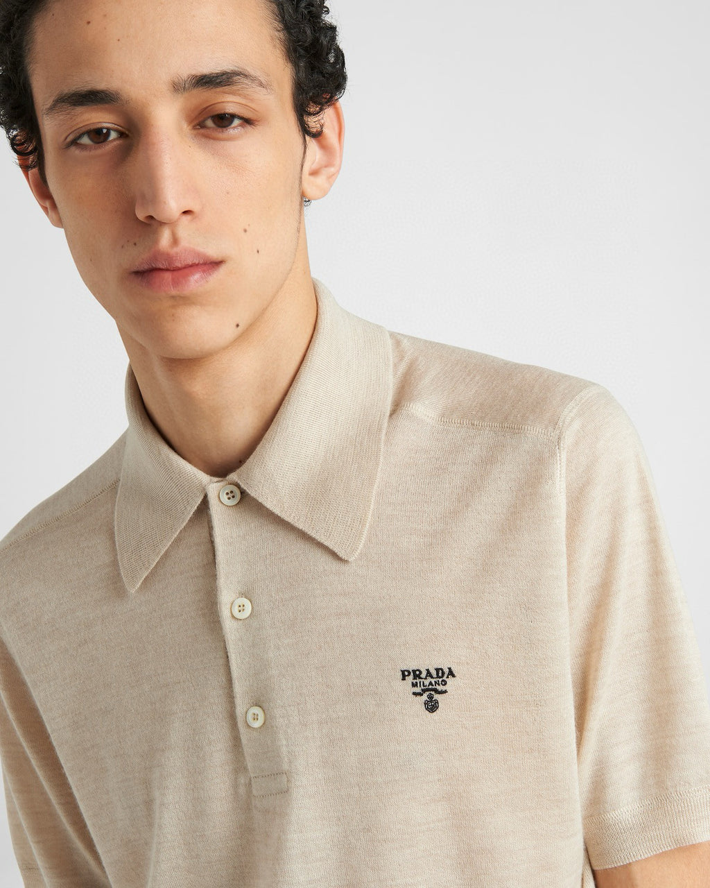 Prada Men's Summer Solid Color Embroidered Logo Wool Knit Polo Shirt Short Sleeve T-Shirt #98532