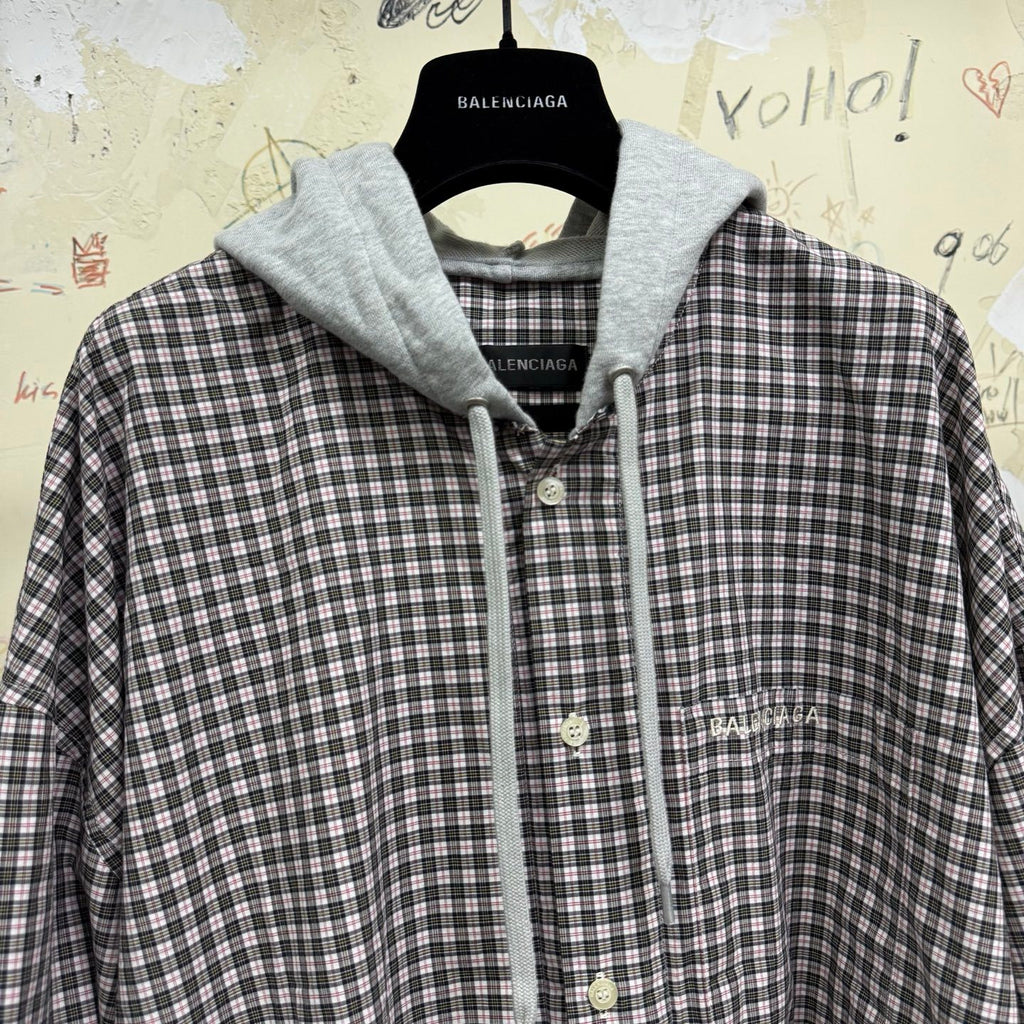 Balenciaga Men's Spring/Autumn Checkered Print Cotton Hooded Single-Breasted Zipper Long-Sleeved Shirt #77746