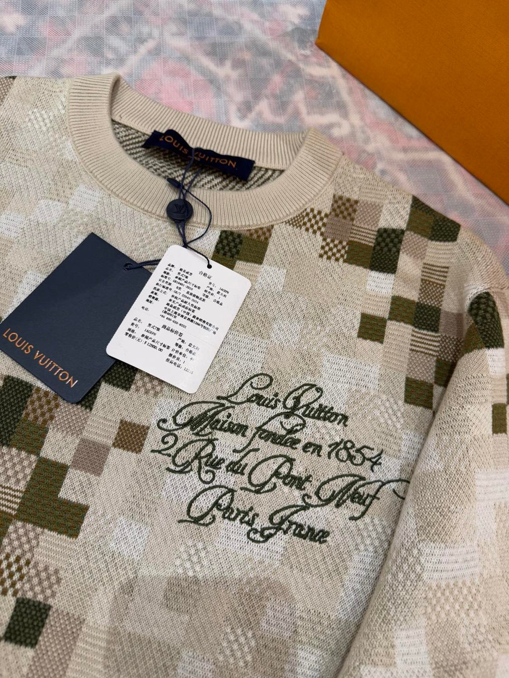Louis Vuitton Men's Spring and Autumn Square Printed Round Neck Cotton Long Sleeve Pullover Sweater #75451