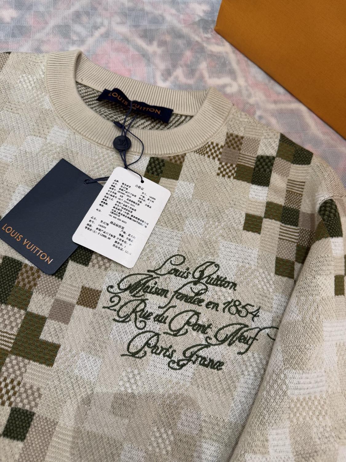 Louis Vuitton Men's Spring and Autumn Square Printed Round Neck Cotton Long Sleeve Pullover Sweater #75451
