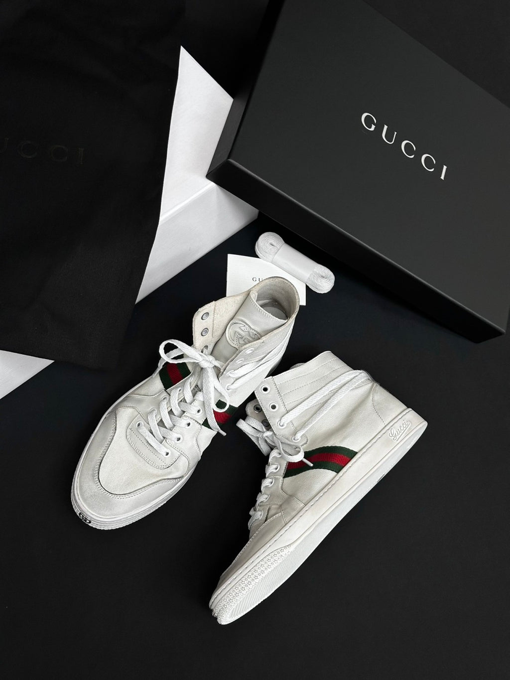GUCCI Men's Stretch High-top Sneaker in Black Leather #378602