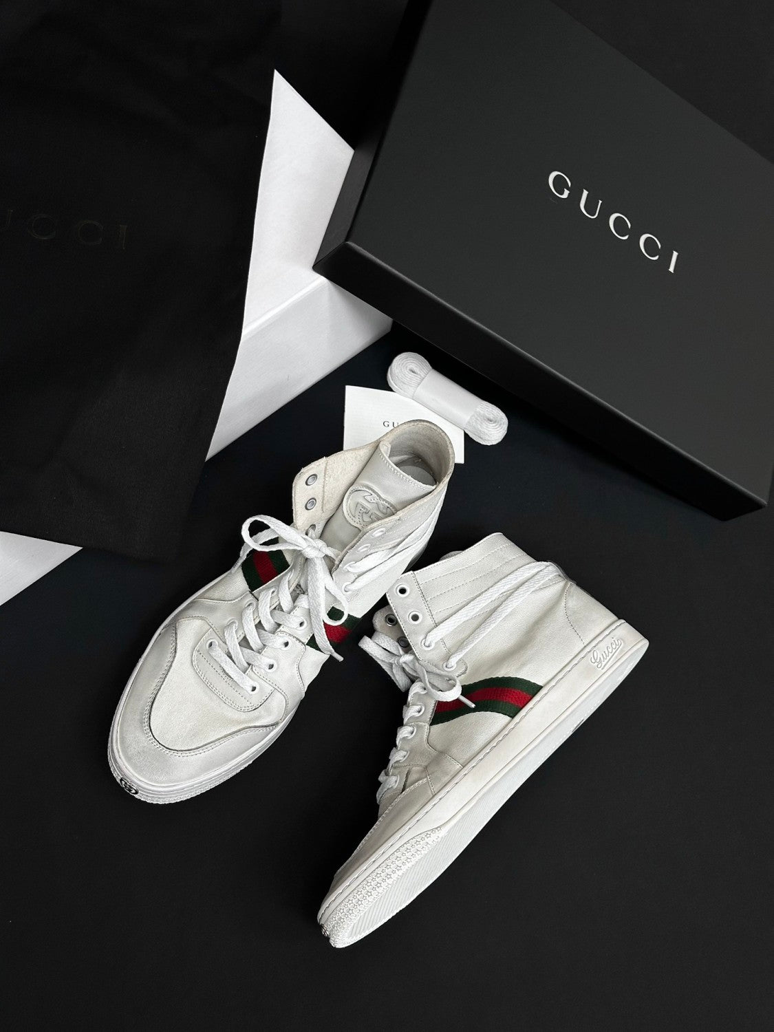 GUCCI Men's Stretch High-top Sneaker in Black Leather #378602