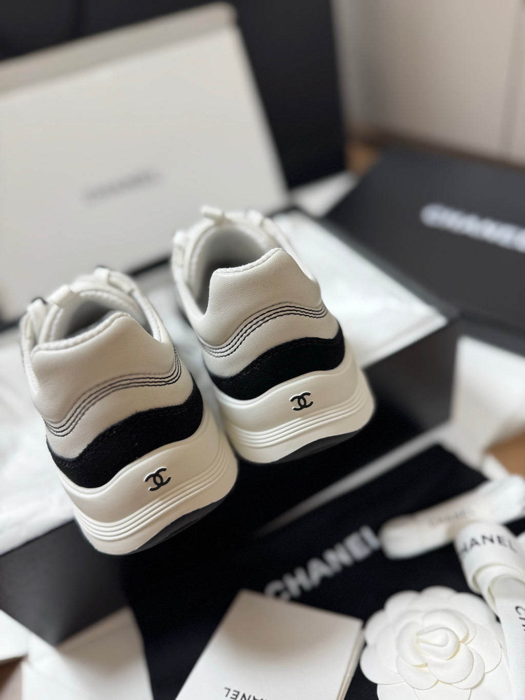 CHANEL Sneakers Calfskin Suede Calfskin White Black #381217