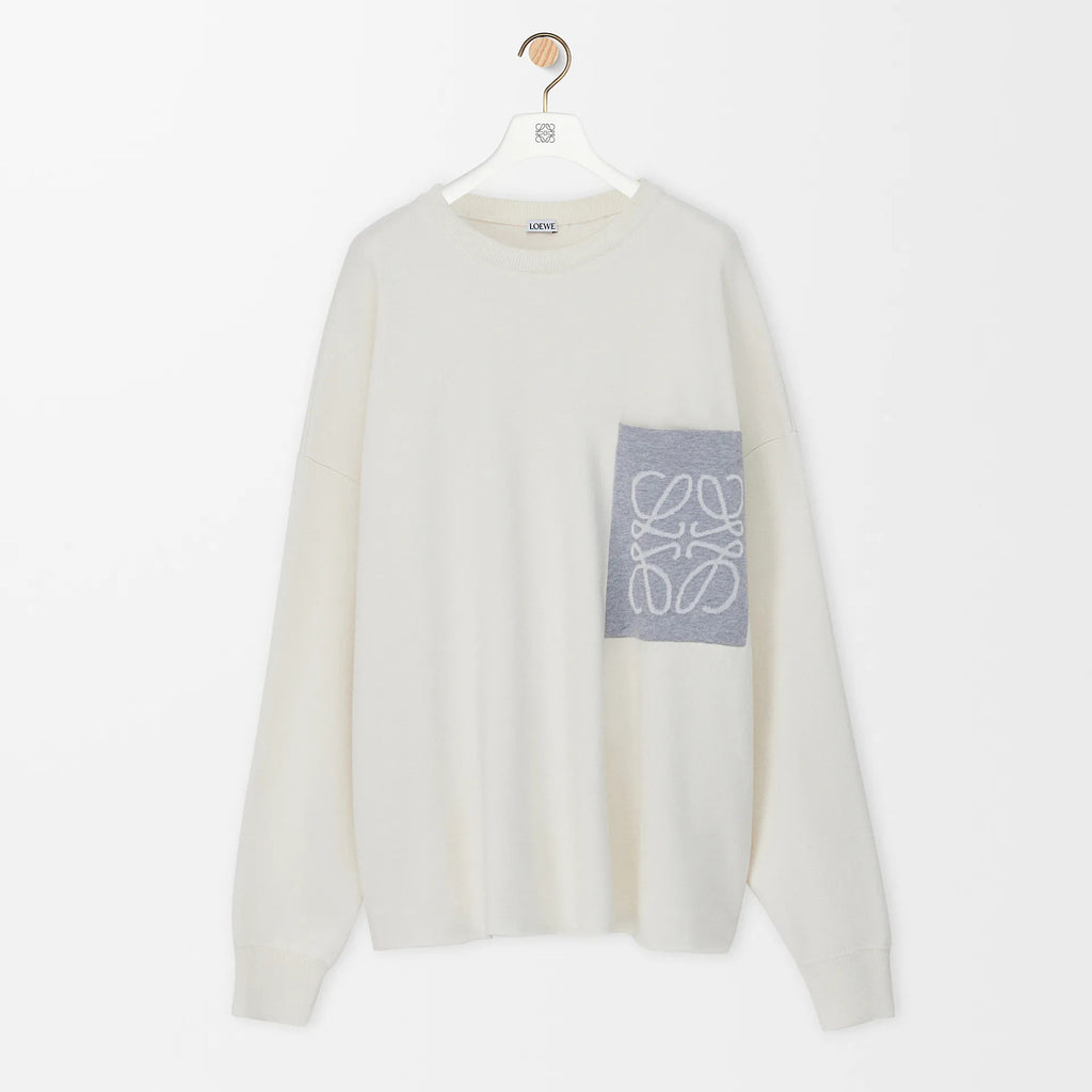 Loewe Men's And Women's Spring/fall Fashion Casual Crewneck Pullover Two Tone Patchwork Logo Knit Sweatshirt #79248