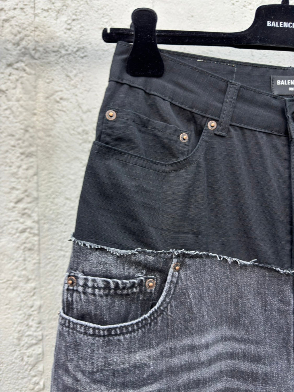 Balenciaga Men's And Women's Spring And Fall Solid Color Splicing Effect Button Loose Fit Jeans Pants #75497