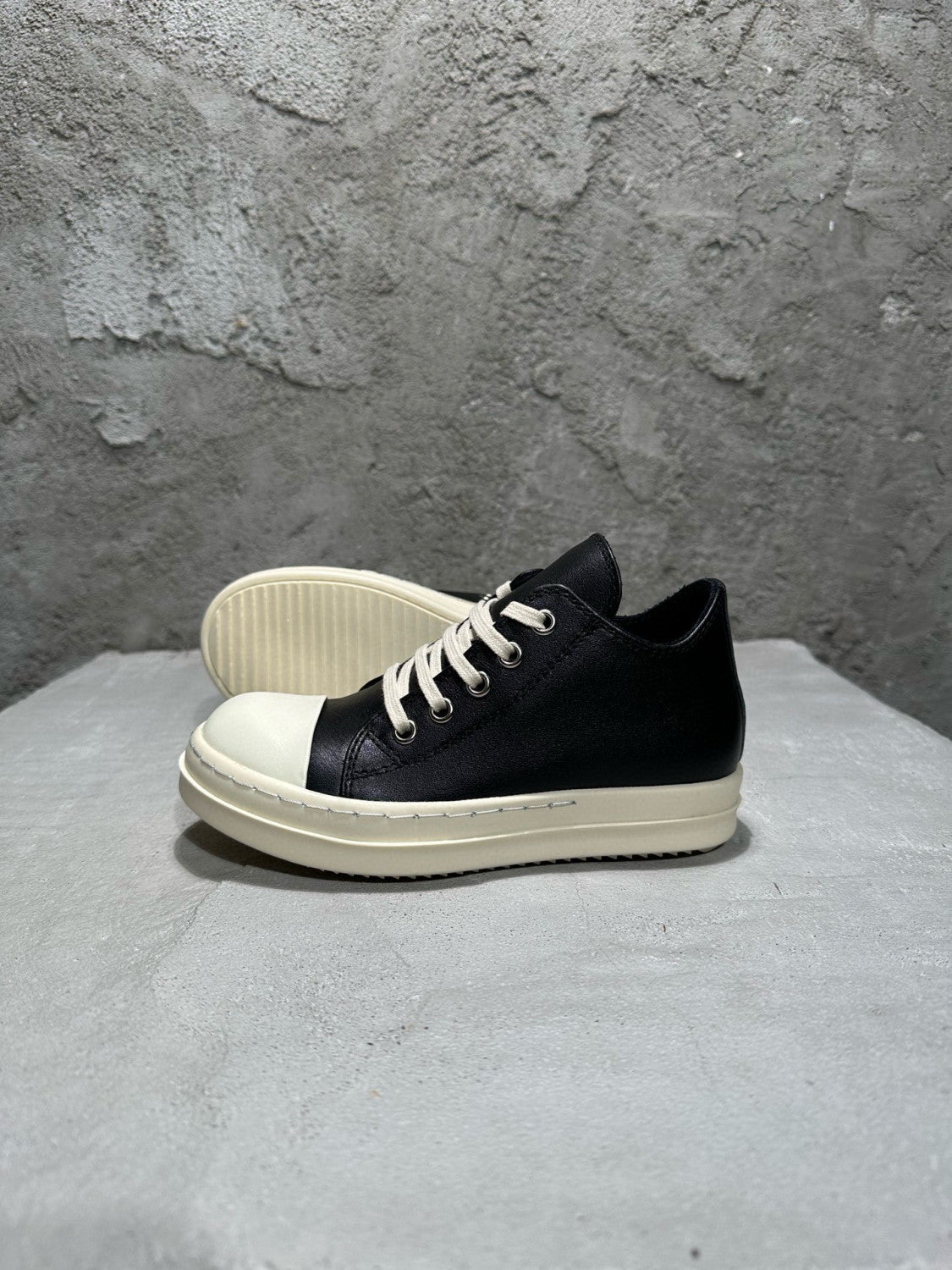 Rick Owens Kid's Four Seasons Retro Cowhide Low Top Round Toe Lace Up Black Casual Shoes #31333