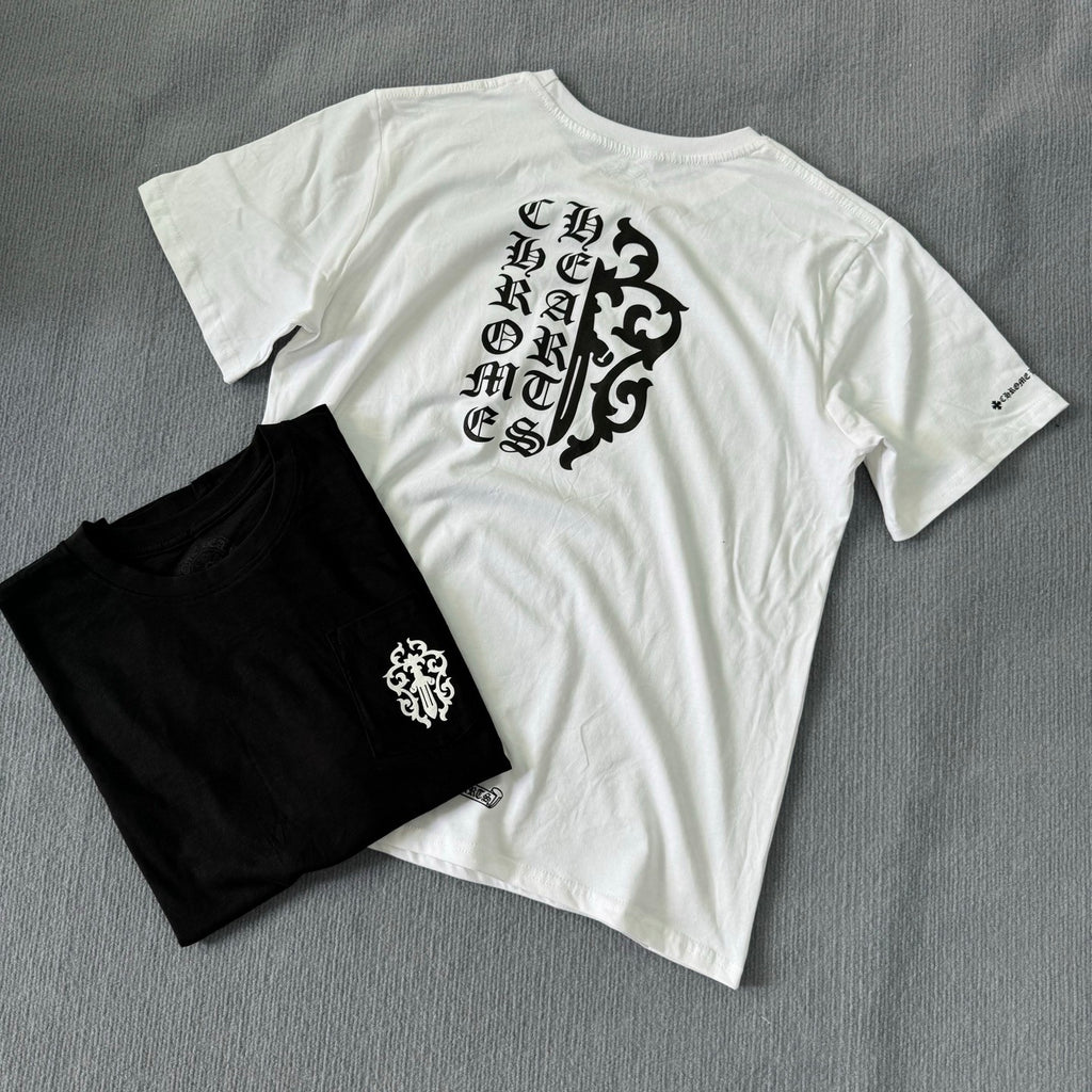 Chrome Hearts Men's Summer Solid Color Sanskrit Print Round Neck Cotton Short Sleeve T-Shirt #77172